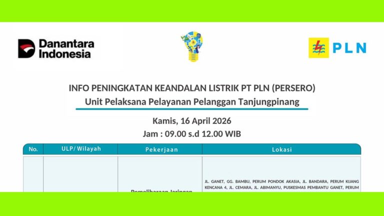 Jalan Ganet hingga Bandara di Tanjungpinang Padam Kamis, 16 April 2026